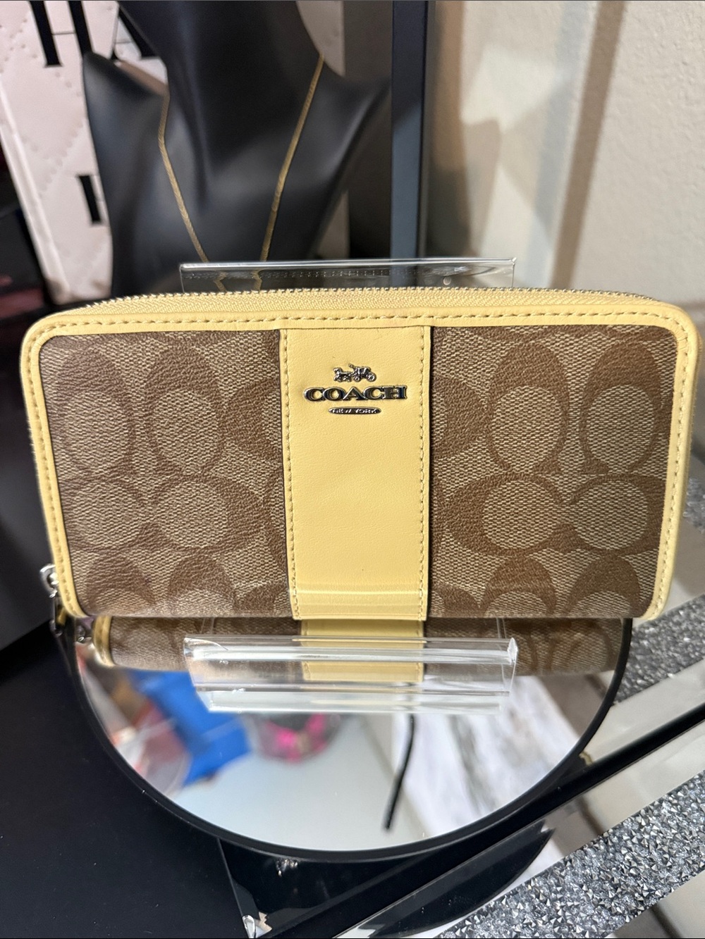 Coach Accordion Zip Wallet With Colorblock Stripe